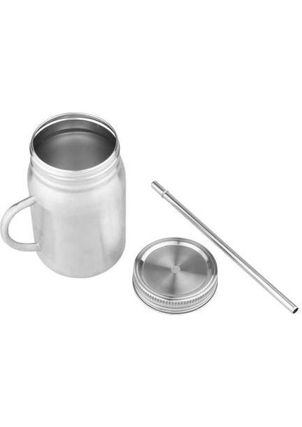 Kolu ile 500 ml Çift Katmanlı Paslanmaz Çelik Kavanoz Fincan Saman Fincan Içme Fincan Meyve Suyu Su Şişesi Moda Su Bardağı | Su Tencere ve su Isıtıcısı
