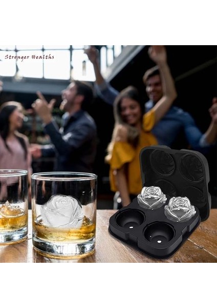 Gül Ice Cube Maker Buz Tepsi Kalıp 4 Barlar Parti Aksesuarları Viski Şarap Cam Buz Tepsisi Silikon Kalıp Mutfak Aletleri (18 * 7.5 Cm)