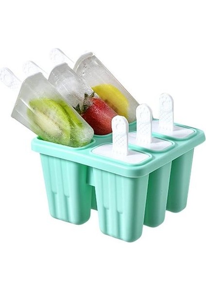 6 Delik Silikon Dondurma Kalıp Buz Küpü Tepsi Popsicle Varil Kullanımlık Popsicle Dondurma Kalıpları Setleri Gıda Dıy Aracı Sopa | Dondurma Makineleri (Yeşil)