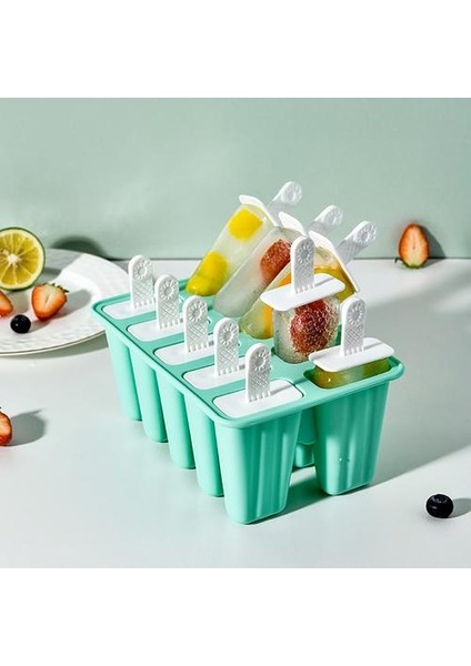 10 Parça Delikler Silikon Dondurma Kalıp Buz Küpü Tepsi Popsicle Varil Dıy Kalıp Tatlı Dondurma Kalıp Popsicle Stick (Yeşil) ile