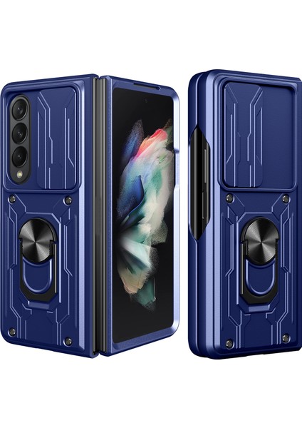 Samsung Galaxy Z Fold4 Koyu Mavi Için Kayar Camshield Kart Kılıfı (Yurt Dışından)