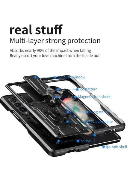 Samsung Galaxy Z Fold4 Koyu Mavi Için Kayar Camshield Kart Kılıfı (Yurt Dışından)