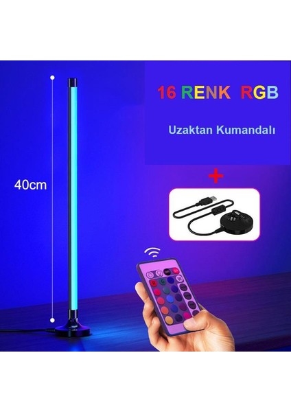 Dolgu LED Işık USB 16 Renk Kumandalı 40 cm Rgb Aydınlatma Gece Lambası