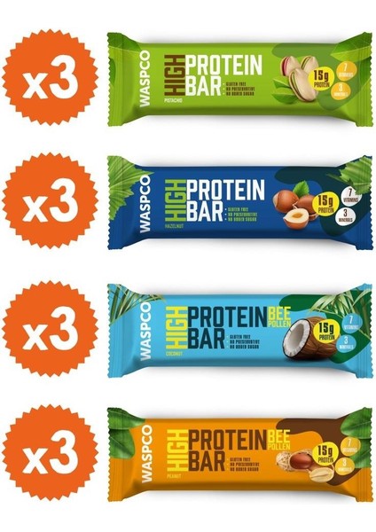 Yüksek Protein Bar Karma Set 50g 12 Adet