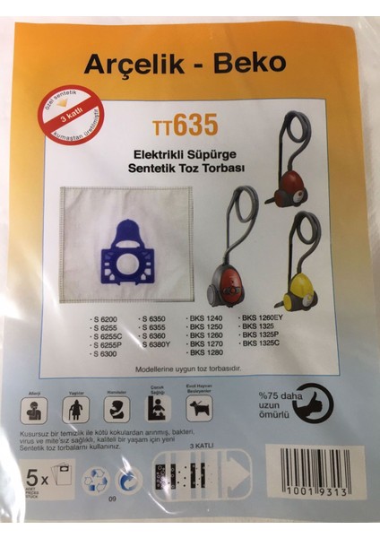 Arçelik-Beko TT635 5'li Süpürge Toz Torbası