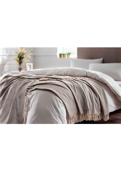 Bella Dekoratif Örtü Bej Çift Kişilik