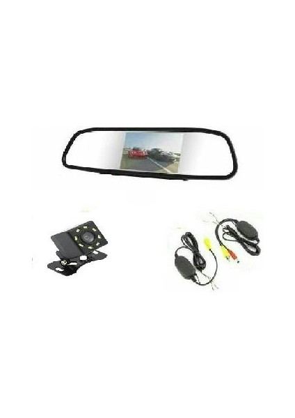 4.3 Inç Ekranlı Dikiz Ayna + Kablosuz Geri Vites Kamera 3'ü Bir Arada (8 LED Kamera + Transmitter) indirimleri