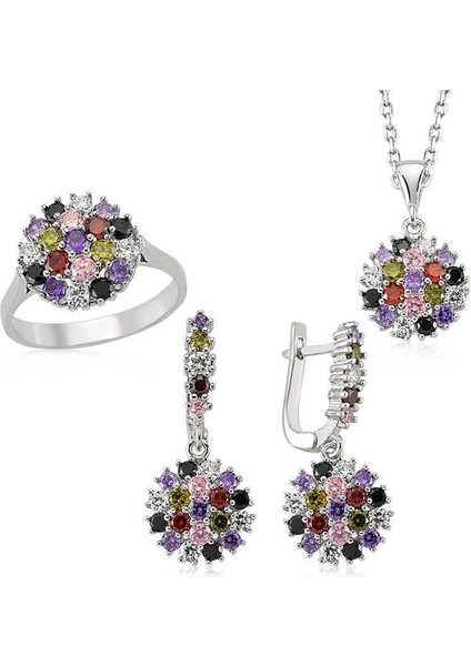 Gümüş Renkli Taşlı Bayan Set