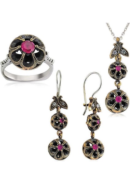 Gümüş Otantik Çiçek Bayan Set