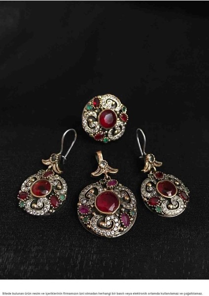 Gümüş Pembe Kuars Taşlı Otantik Set Takı