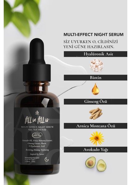 Multi-Effect Hyalüronik Asit, Avocado Yağı Içeren Yatıştırıcı ve Nemlendirici Gece Serum 30 ml modelleri