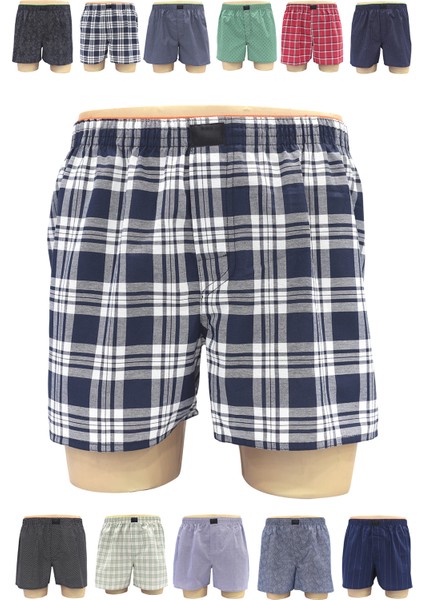 Karışık Renk ve Desenli 12’li Paket Pamuklu Poplin Boxer Şort