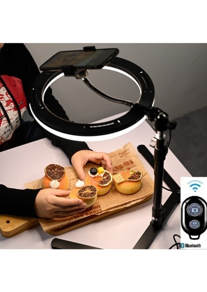 10INÇ Masa Ürün Çekim LED Işıklı Tripod Standı+ Bluetooth Kumandalı Profesyonel Çalışma Masası Işığı