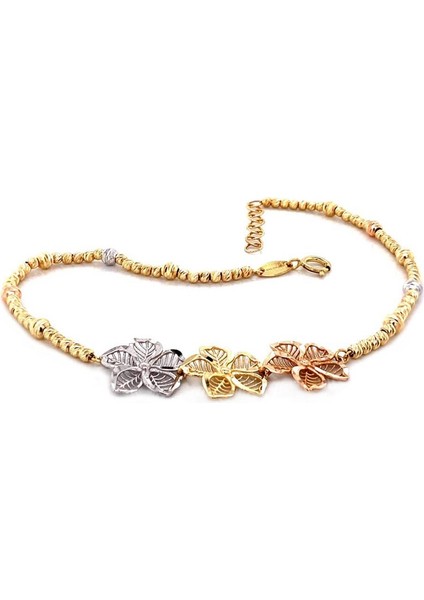 Kabartmalı Çiçek Desen Altın Bileklik Dorikalı 14 Ayar
