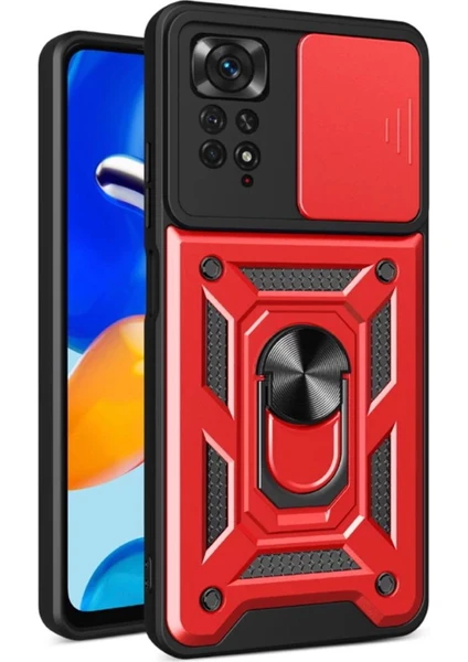 MTK Moveteck Xiaomi Redmi Note 11 Pro 5g Uyumlu Kılıf Kamera Lens Korumalı Sürgülü Kızaklı Military Zırh Tank Slikon Mat  Standlı