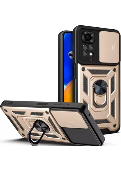 MTK Moveteck Xiaomi Redmi Note 11 Pro 5g Uyumlu Kılıf Kamera Lens Korumalı Sürgülü Kızaklı Military Zırh Tank Slikon Mat  Standlı