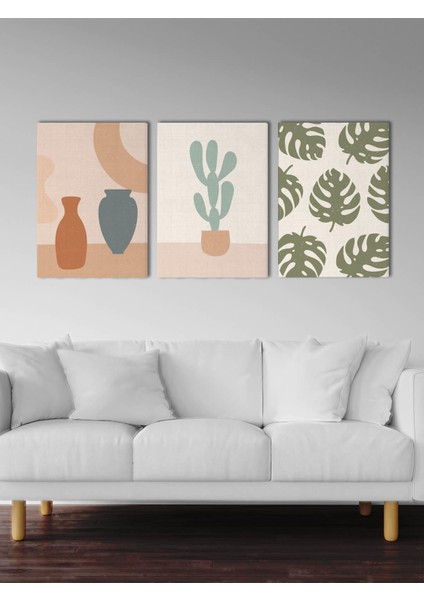 Minimal Kanvas Duvar Tablosu 3'lü Tablo Seti 40X55CM Botanical Flowers Canvas