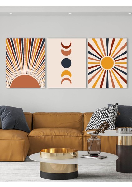 Bohem Stili Kanvas Duvar Tablosu 3'lü Tablo Seti 40X55CM Boho Güneş Ay Canvas