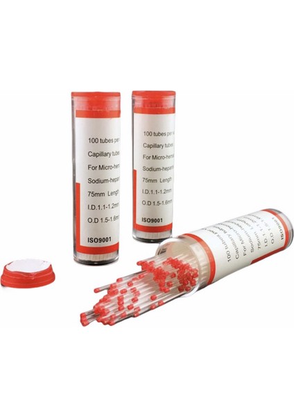 Mikrohematokrit Tüp Kırmızı - Heparinli - Kapiler Tüp - 100 Adet