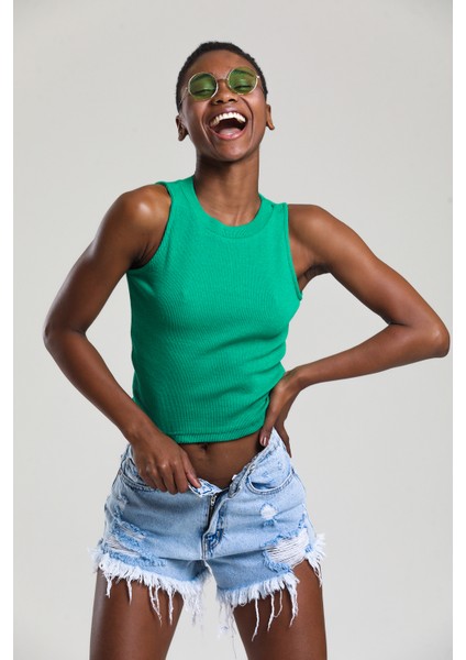 Kadın Halter Yaka Fitilli 2'li Paket Crop Bluz