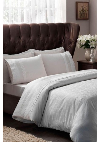 Çift Elegance Kişilik Jakarlı Saten Nevresim Takımı Clemente Ekru