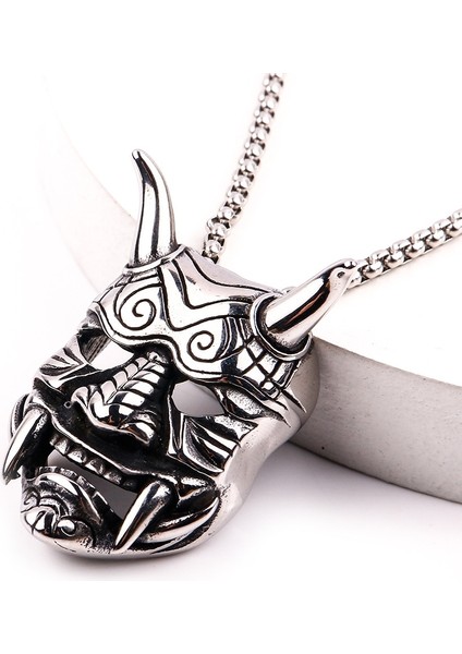Gri Japon Şeytan Oni Mask Çelik Erkek Kolye ER35BY fiyatları