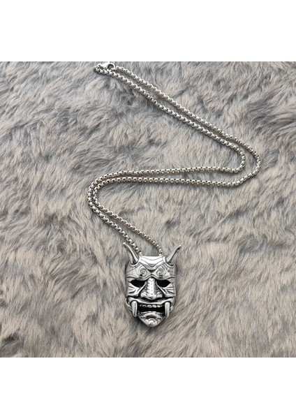 Gri Japon Şeytan Oni Mask Çelik Erkek Kolye ER35BY fırsatları