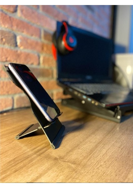 2'li Set - 5 Kademeli Çelik Notebook Laptop Yükseltici Altlık & Telefon Tablet Tutucu Stand