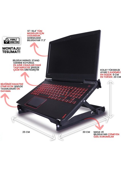 2'li Set - 5 Kademeli Çelik Notebook Laptop Yükseltici Altlık & Telefon Tablet Tutucu Stand