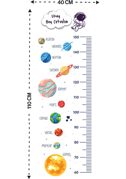 Uzay Temalı Akıllı Kağıt Sticker Boy Cetveli fiyatları
