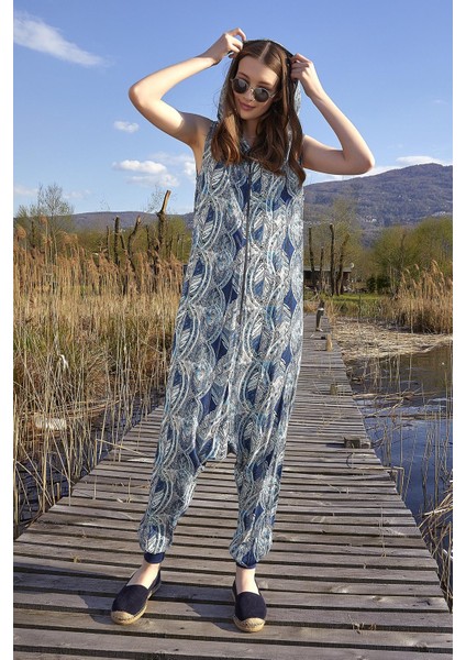 Bohem Stil Kapüşonlu Şalvar Tulum