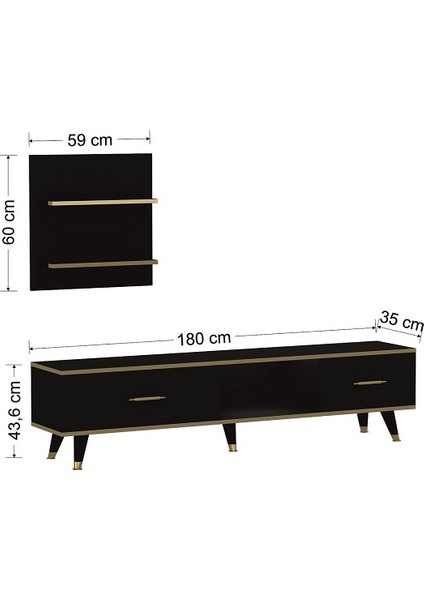 BMdekor Tv Ünitesi Avon Antrasit Gold Ledli 180 cm