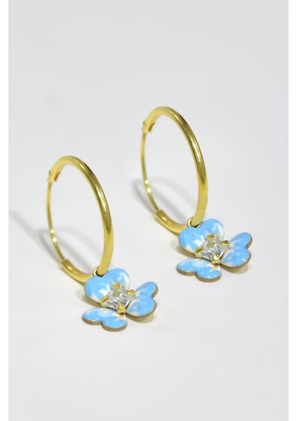 Papatya Silver 925 Ayar Gümüş Gold Kaplama Zirkon Taşlı Lila Mineli Frezya Çiçeği Halka Küpe