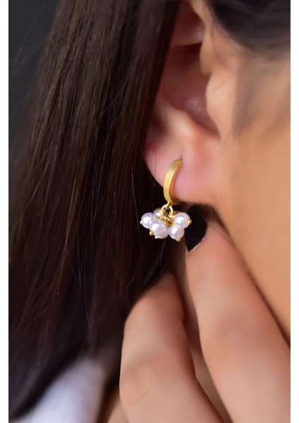 925 Ayar Gümüş Gold Kaplama İnci Taneli Halka Küpe fiyatları