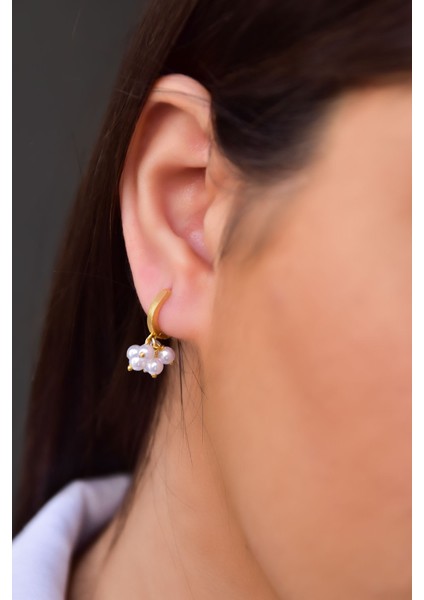 925 Ayar Gümüş Gold Kaplama İnci Taneli Halka Küpe fırsatları