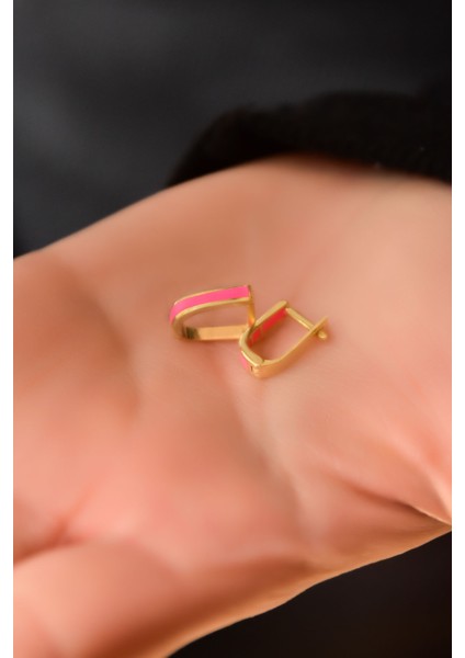 Papatya Silver 925 Ayar Gümüş Gold Kaplama Sarı Mineli Dikdörtgen Halka Küpe