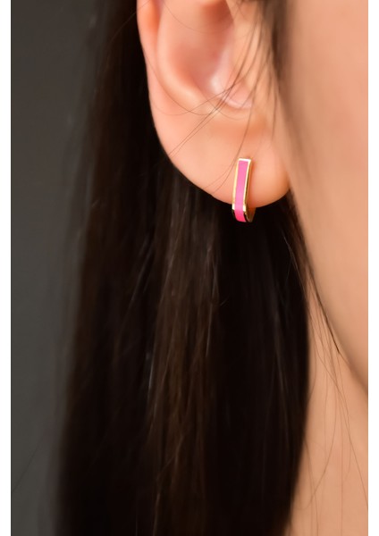 Papatya Silver 925 Ayar Gümüş Gold Kaplama Sarı Mineli Dikdörtgen Halka Küpe modelleri