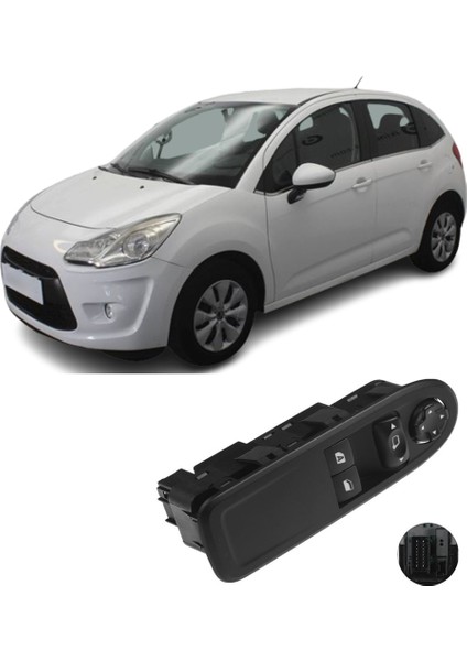 Citroen C3 Sol Ön Çiftli Cam Düğmesi Anahtarı Tek Auto 2011-2014