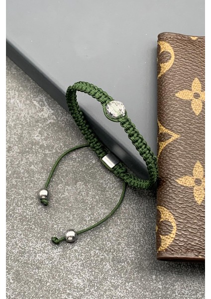 Swarovski Taşlı Yeşil Renkli Ayarlanabilir Makrome Erkek Bileklik FRJ11532-1632-Y