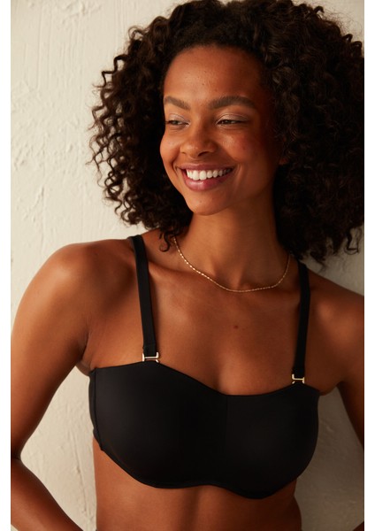 Siyah Basic Straplez Bikini Üstü