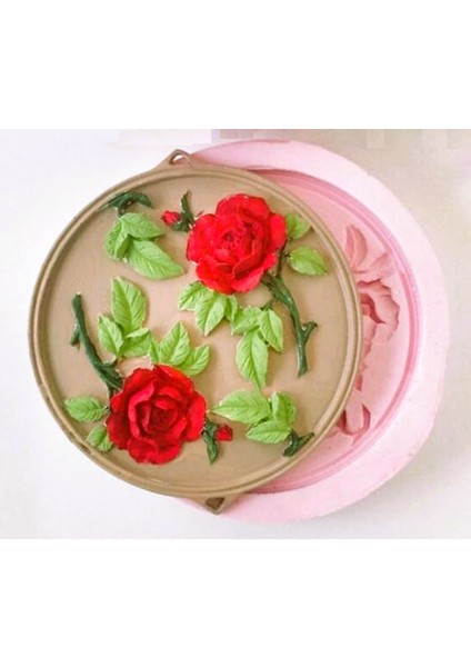 Çift Kulplu Gül Kabartmalı 7cm Askı Silikon Kalıp K-659, Kokulu Taş Sabun Alçı Mum Kalıbı