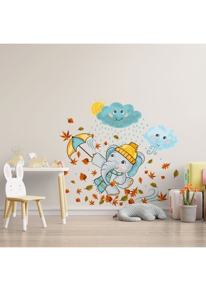 Şemsiyeli Sevimli Fil Çocuk Odası Duvar Sticker fiyatları