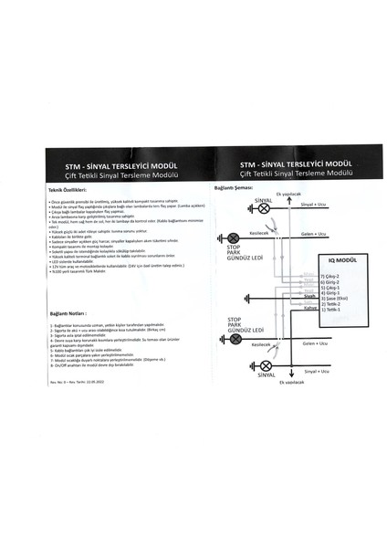 Stm Sinyal Tersleyici Modül (Sinyal ve Parkların Ters Cakışması) Çift Tetikli Sinyal Tersleme Modülü