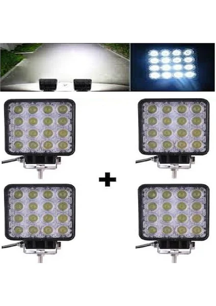 16 LED Kare 48W Off Road Sis Farı Lambası Projektör 12-24V 4 Adet