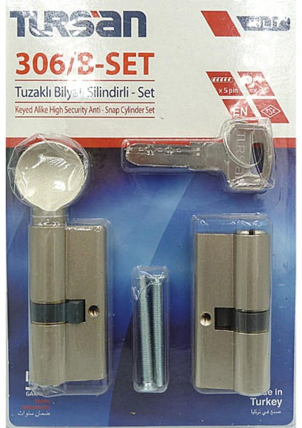 306/B-SET Bilyalı Barel Topuzlu Set-Blisterli-Nikel 3 Anahtarlı ( 68MM )