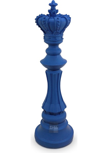 Dekoratif Polyeser Satranç Taşı Heykeli Şah Modeli (40X12CM) Mavi
