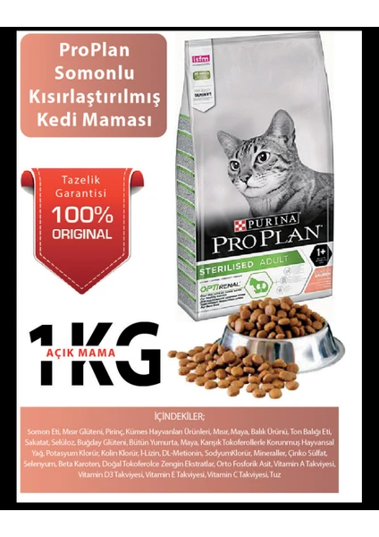 Pro Plan Sterilised Kısırlaştırılmış Kediler Için Somonlu ve Ton Balıklı Kedi Maması 1 kg