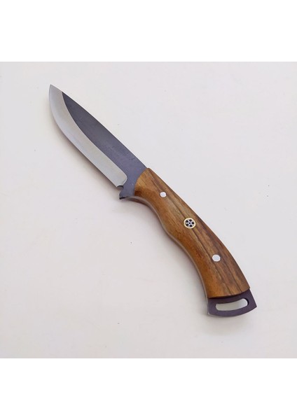 El Yapımı Bushcraft Kamp Bıçağı Kök Ceviz Kabze Paslanmaz Av Bıçağı Deri Kılıflı