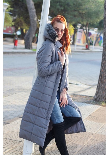 Günlük Kışlık Tam Boy Şişme Kadın Mont TR180GRI