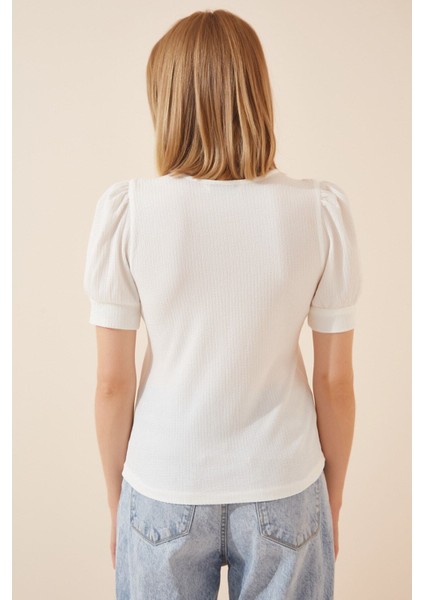 Kadın Beyaz Kare Yaka Örme Bluz HZL22W-BD104091 modelleri